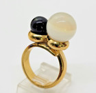 VTG 1970 CHRISTIAN DIOR SIGNED GERMANY GOLDTONE ONYX & MOONSTONE RING SZ 5 1/2 — photo 1