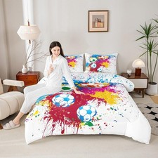 Soccer Kids Comforter Set Full Size,Watercolor Tie-dye Graffiti Fashion Beddi...