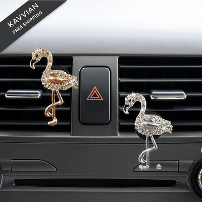 LHDOS 2PCS Bling Flamingo Car Dashboard Air Vent Trim Flamingo, Golden/Silver 
