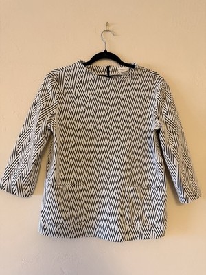 Gerry Weber Women's Geometric Knit Stretch Blouse Black White Pocket Size 34