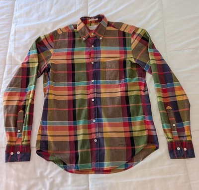 GANT Genuine Fall Madras Plaid Flannel Shirt Cotton Button Down Small Fitted