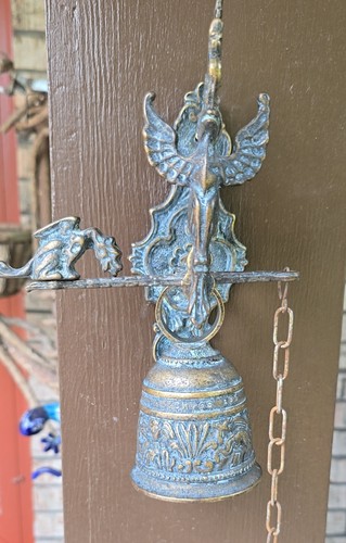 Vintage Gothic Drache Messing Tür/Wand Klosterglocke mit Kette & Ziehgriff - Bild 3 von 10