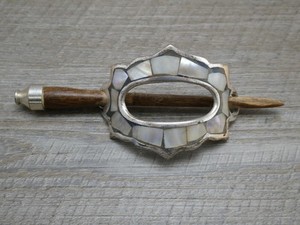 Unusual Vintage Silver Plated & Mother Of Pearl Inlay Hair Clip Or Slide 11cm