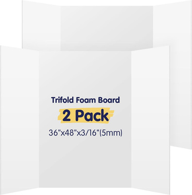 2 Pack White Trifold Poster Board 36'' X 48'' Foam Core, Large Tri Fold Foam Poste