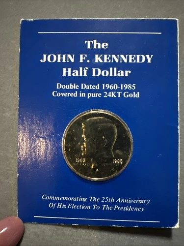 1985 p Kennedy Half Dollar Gold Plated Double Dated Carded