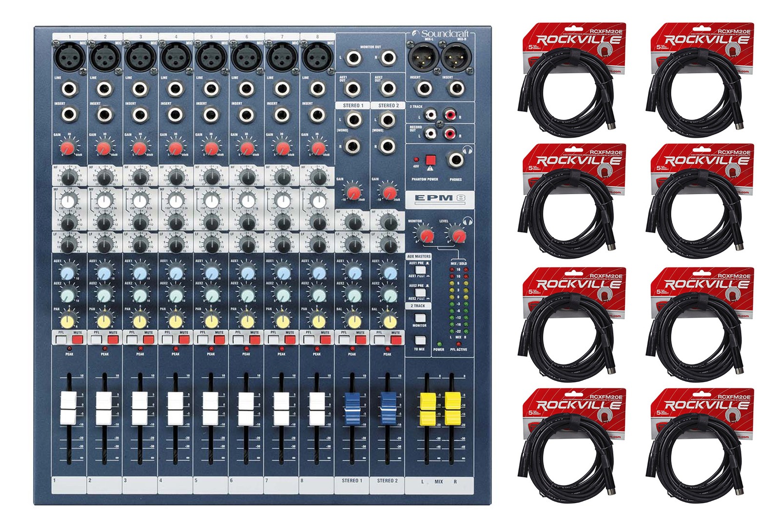 Soundcraft EPM8 8 Моно 2 стереоканала 2 шины для записи концертного микширования 8 XLR-кабелей 67490₽