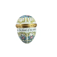 Vintage Halcyon Days Enamels 1988 Floral Egg TrinketJewelry Box   With Message