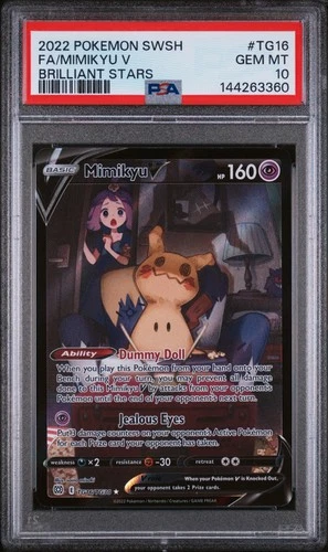 2022 POKEMON SWORD & SHIELD BRILLIANT STARS #TG16 FULL ART/MIMIKYU V PSA 10