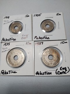PALESTINE LOT of (4) British Mandate Coins 5 10 Mil Higher Grade BetterDateCoins