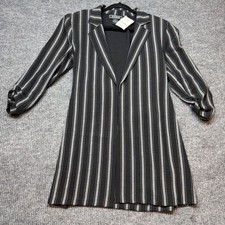 New York Clothing Co Striped Blazer M Ruched Sleeve Open Front NWT Jacket