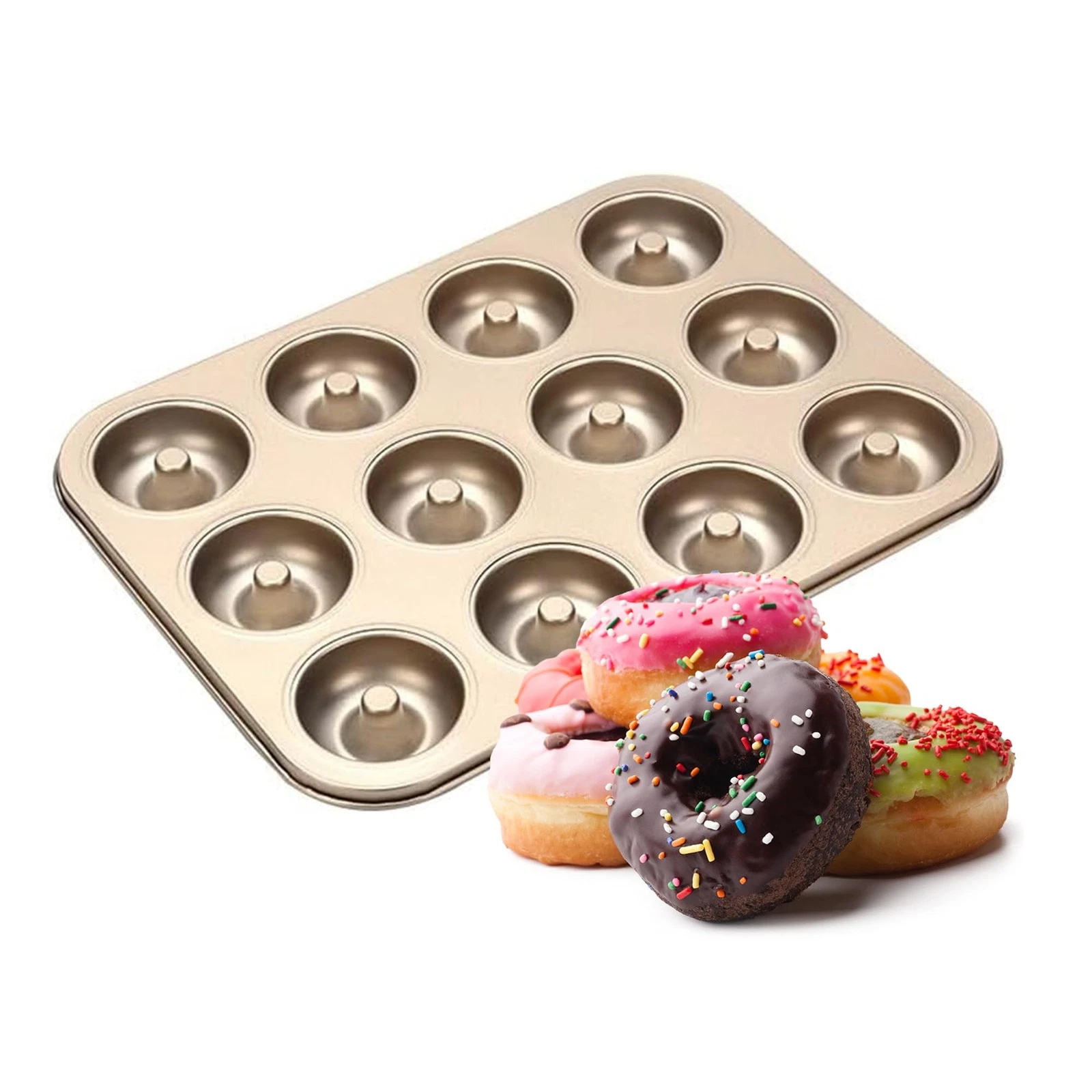 Nonstick Donut Pan for Baking 12 Cavity - Carbon Steel Donut Baking Pan for M...