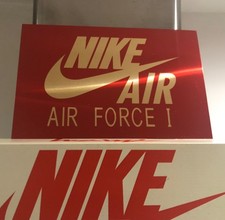 Nike gold mirrored  thick metal shop SHOE SHELF sign with wall mounts