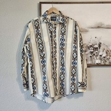 Wrangler Western Pearl Snap Shirt Men s L Long Sleeve Aztec Southwestern Cotton