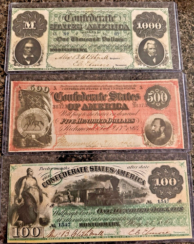 New ListingLot of 3 Confederate States of America Bills $1000, $500 $100