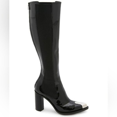 NEW Alexander McQueen Punk 90 metal toecap black patent leather boots size 9