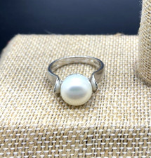 HONORA STERLING SILVER WHITE BUTTON 11MM PEARL RING SIZE 7 NEW