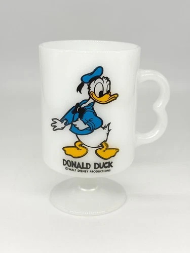 Vintage DONALD DUCK Pedestal Milk Glass Mug - USA - 1970s Walt Disney