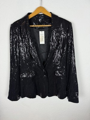 C'est Tout Elegante Jacke Schwarzen Metallic-Pailletten Futter 100% Seide Xl Neu
