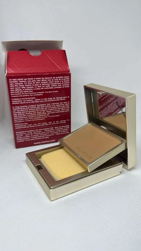 CLARINS ~ BASE COMPACTA DURADERA DE LARGA DURACIÓN 116,5 CAFÉ ~ 0,3 OZ NUEVA EN CAJA Foto 2 de 2