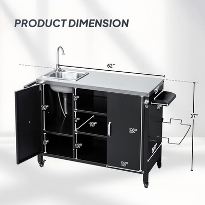 Kitchen Multifunctional Grill Cart with Sink, Wheels for Outdoor BBQ Camping