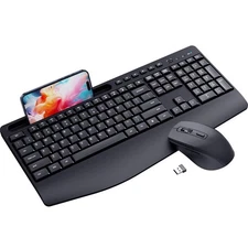 Ergonomic Wireless Keyboard and Mouse Combo,2.4GHz Silent Full-Size Mouse and...