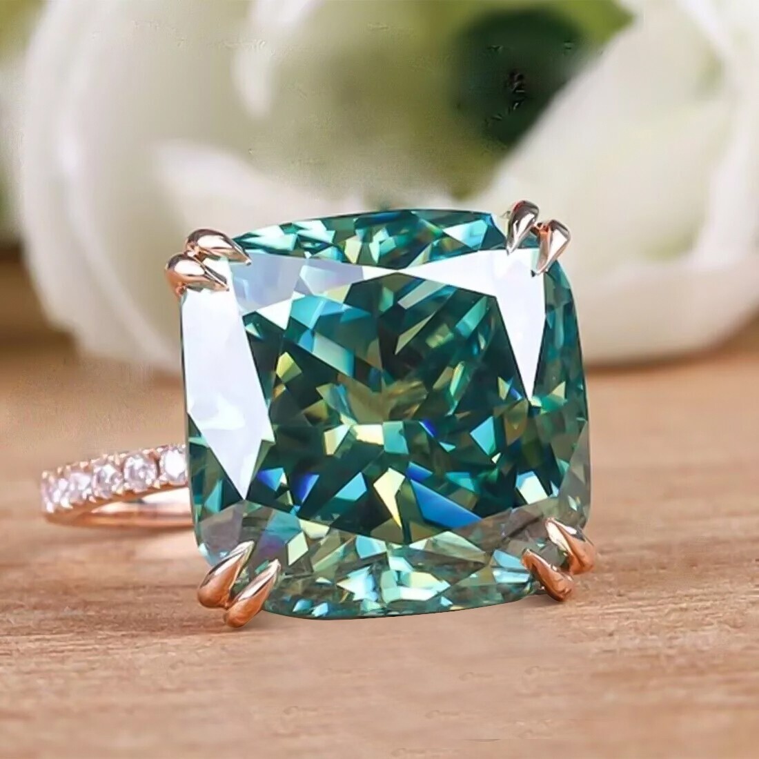 13.30 Ct Cushion Cut Blue Diamond Ring 925 Silver Gift for Women