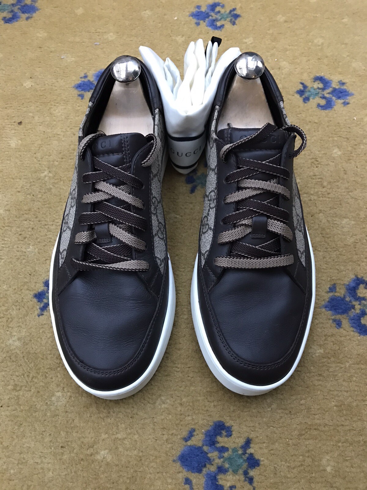 Gucci Trainers Sneaker Shoes Monogram Brown Low Top Canvas Mens UK 7 US 8 EU 41