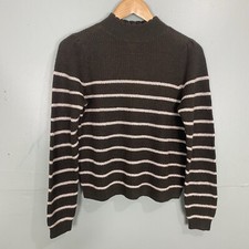 Garnet Hill Amelie Wool & Linen Mock Neck Sweater Striped Green White Sz M