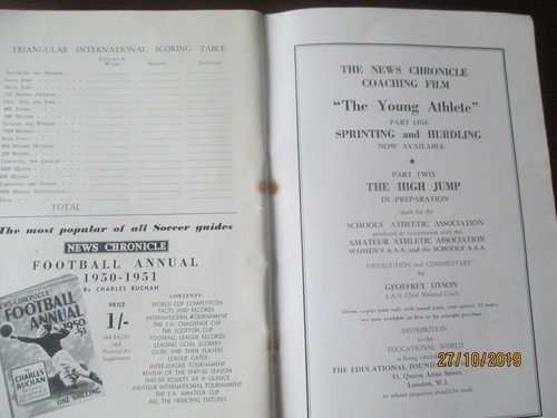 ATHLETICS PROGRAMME TRI-INTERNATIONAL TOURNAMENT WHITE CITY AUGUST 1950 - Picture 5 of 6