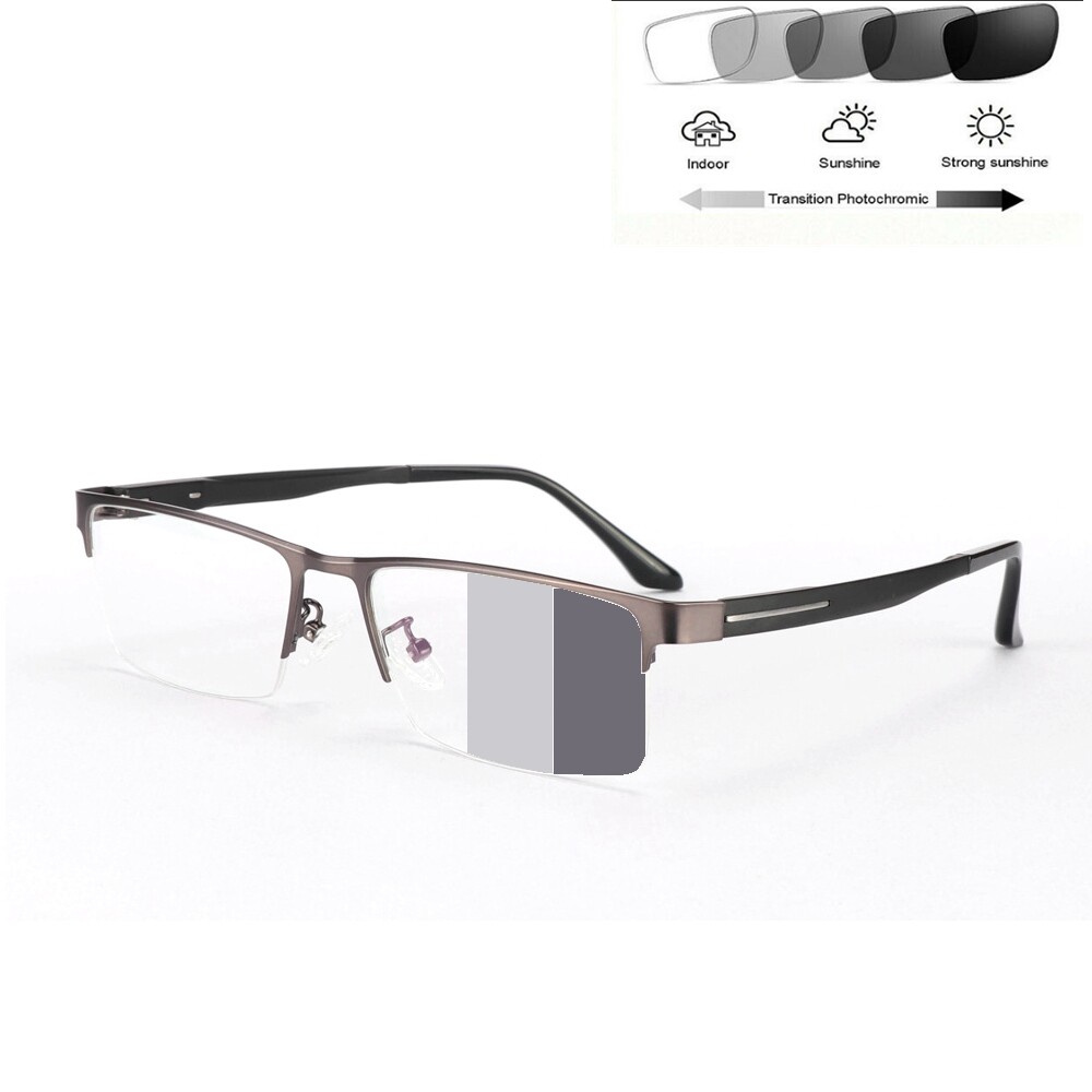 Transition Photochromic Reading Glasses Sunglasses Half Rimless UV 0