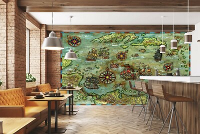 3D Ocean Seagull 205NA World Map Wall Paper Wall Print Decal Mural Fay