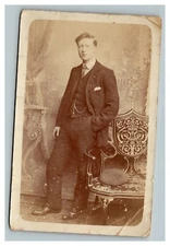 Vintage 1910's RPPC Postcard - Studio Portrait Man Ornate Chair Likely UK