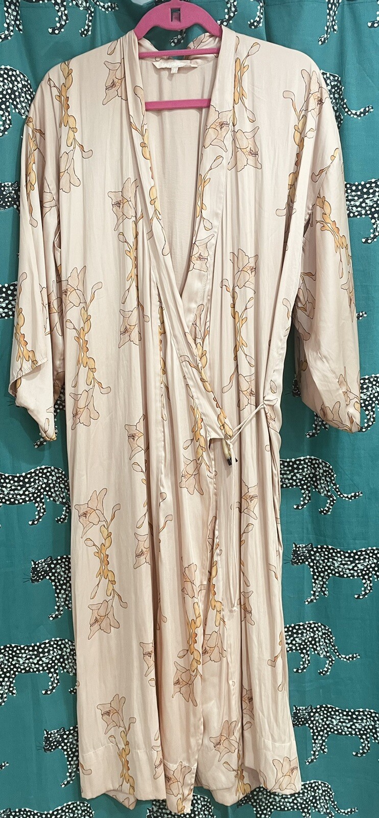 Cali Dreaming Blush Pink Kimono Dress Satin Robe w/… Gem