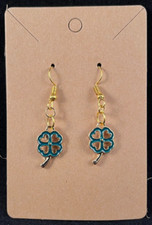 Green Four Leaf Clover Earrings - Gold Hook - St Patrick's Day - Handmade