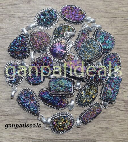 Titanium Druzy Gemstone Pendant 5pcs Wholesale Lots 925 Silver Plated Jewelry - Picture 2 of 6