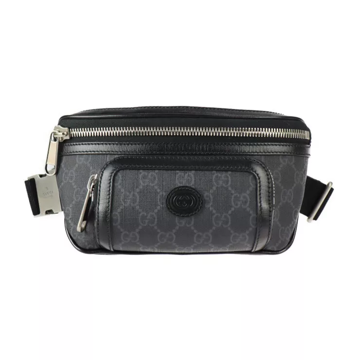 Exhibit Gucci sac de taille 682933 Gg suprême noir gris argent quincaillerie ceinture pochette 