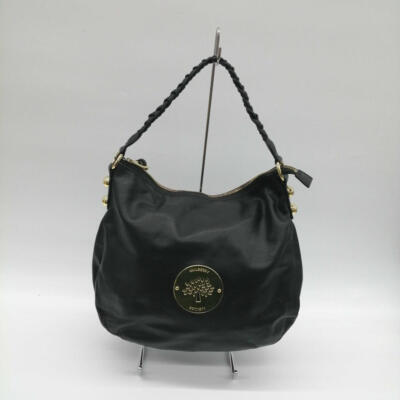Mulberry Damen Schwarz Schultertasche Medium Gold Logo Reißverschluss Echtleder
