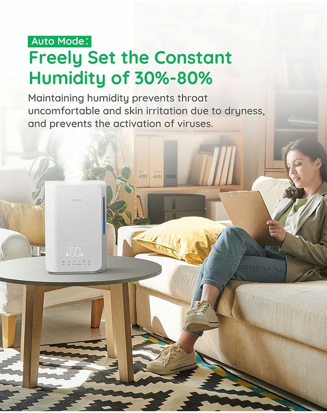 4L Mist Humidifier MILIN LED Germ-Free Air Vaporizer with Essential Oil Diffuser