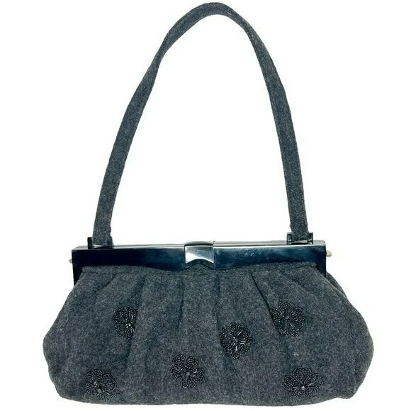 Bolso de hombro Timmy Woods Beverly Hills gris carbón lana fieltro cuentas noche Foto 2 de 4