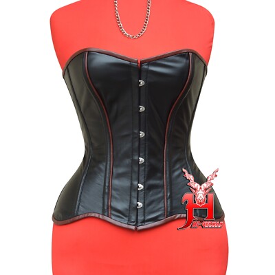 Vollbrust Korsett Schwarz Leder Gothic Overbust Corset Damen | Leather Corset