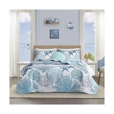 Tritard 3 Piece Coastal Quilt Sets King Size - Reversible Microfiber Quilts w...