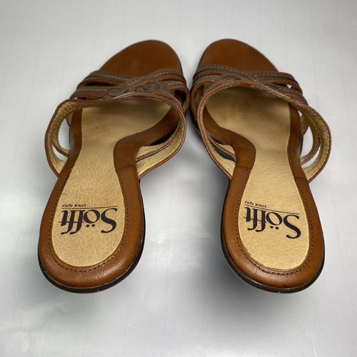 Sofft Brown Leather Sandals Braided Slide Heeled 3.5 in Heels Women's Size 6 - Picture 5 of 20