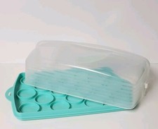 TUPPERWARE Reversible 9" x 13 Cake  18 Cupcake BAKE N TAKE Carrier 3861A Teal