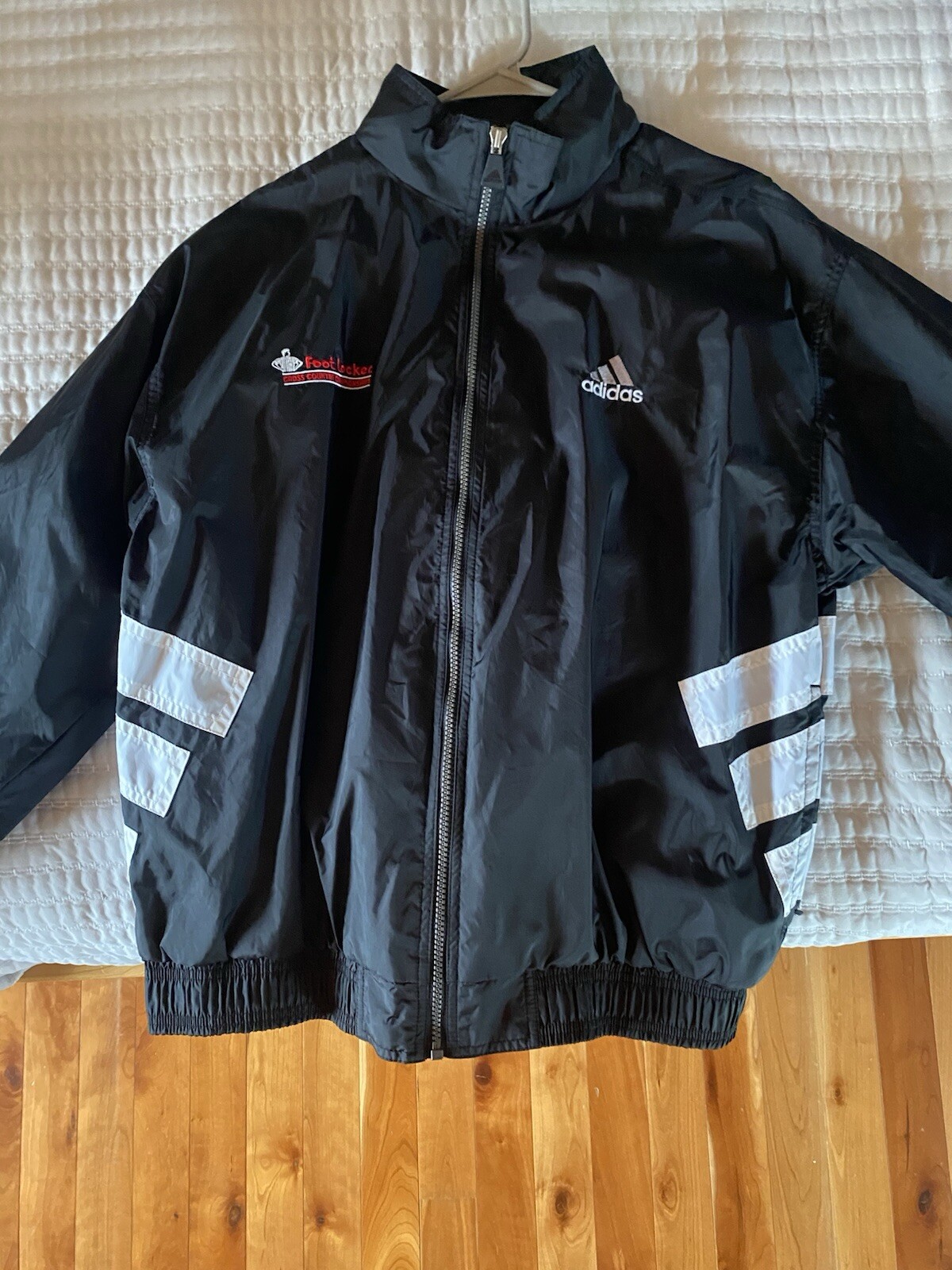 Vintage Adidas Team Black White Mens M Spell Out Sporty Windbreaker Track Jacket