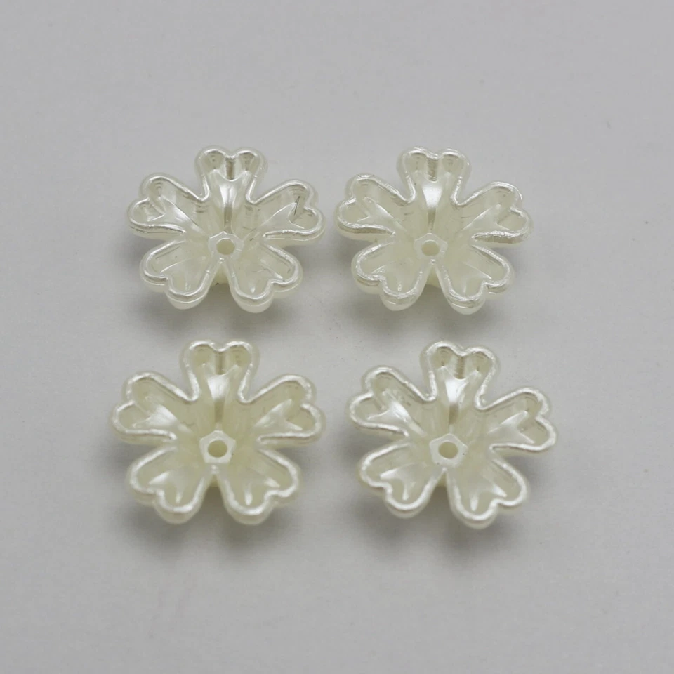 100 Ivory Acrylic Pearl Flower Beads Cap 16mm Center Hole Sewing Craft - Image 2 of 4