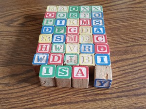 vintage wooden letter blocks