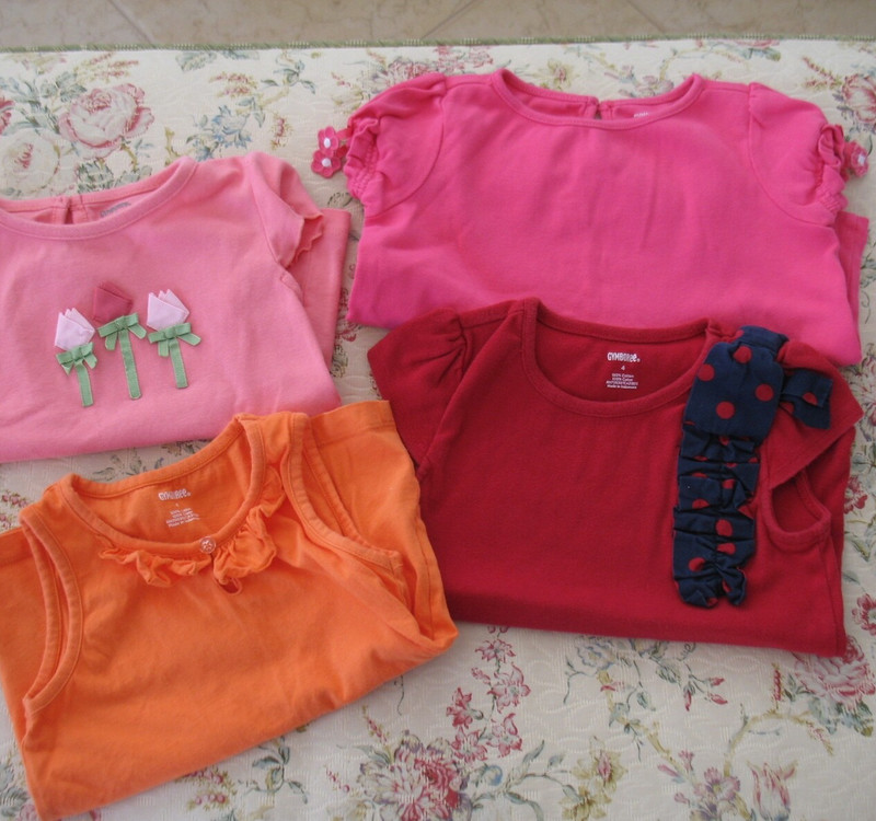 Lot of 4 GYMBOREE Girls Shirts Size 4 Red Orange Pink Hot Pink - CUTE