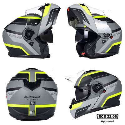 LS2 FF908 STROBE II FLIP UP MODULAR MOTORCYCLE CRASH HELMET SCOOTER MONZA YELLOW