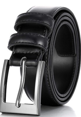 Mio Marino Marinos Men Genuine Leather Dress Belt with Single Prong Buckle - Black - 44