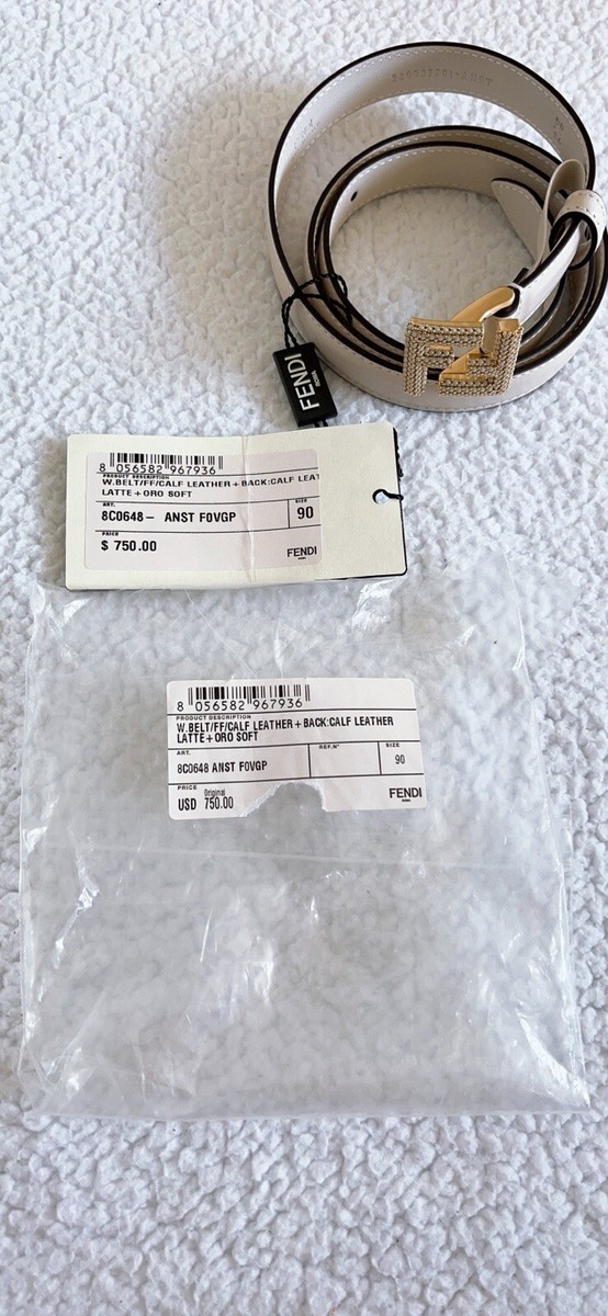 $750 Fendi FF Logo Beaded Embellished Leather Skinny Belt 90cm